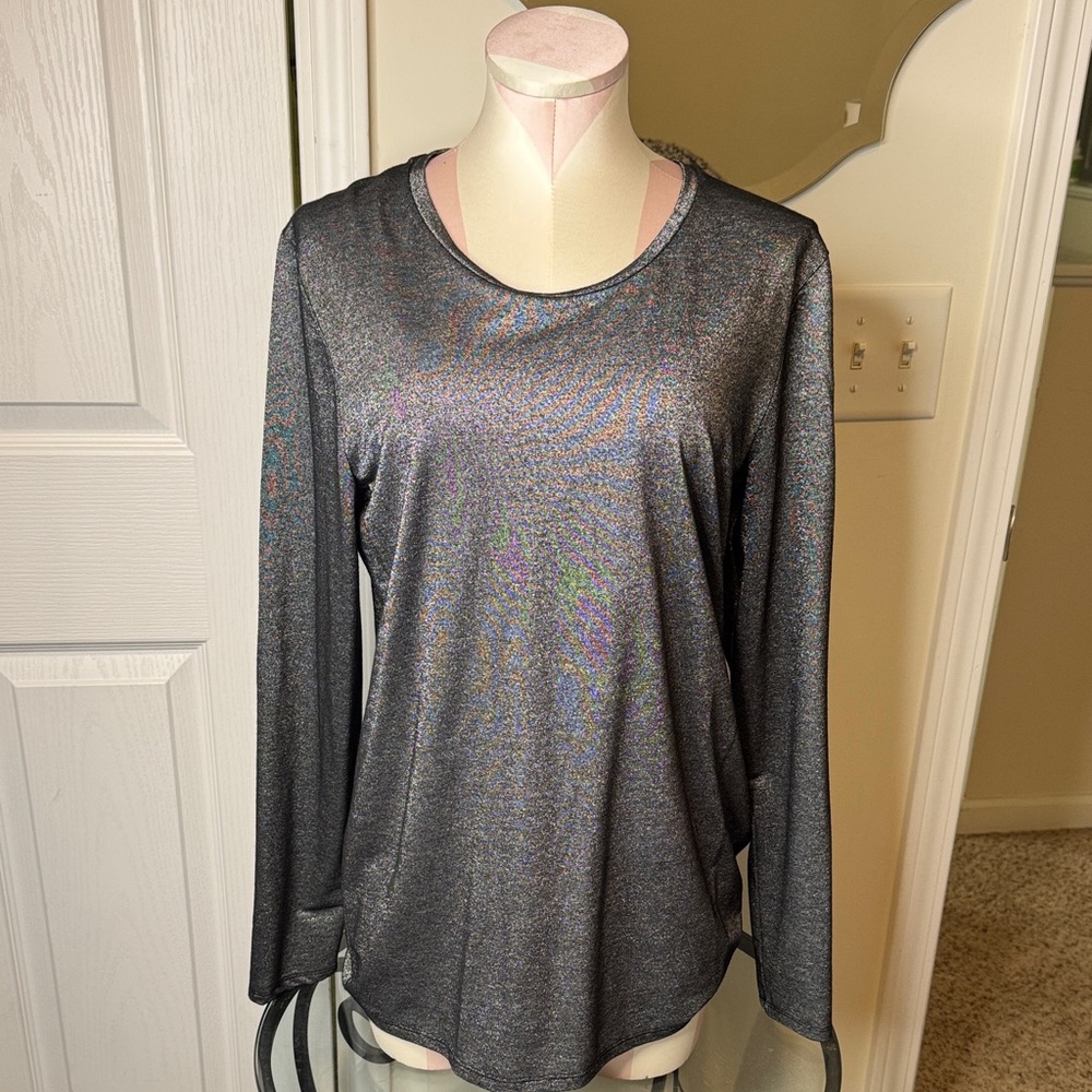 Banana Republic Shiny Black Long Sleeve Blouse